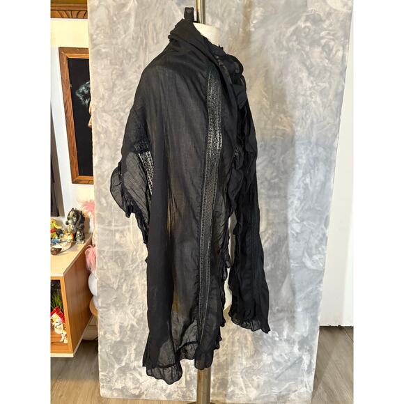 Black Ruffle Victorian Edwardian Whimsygoth Scarf Lace Goth Witchy Wrap 0S Shawl - Picture 5 of 8